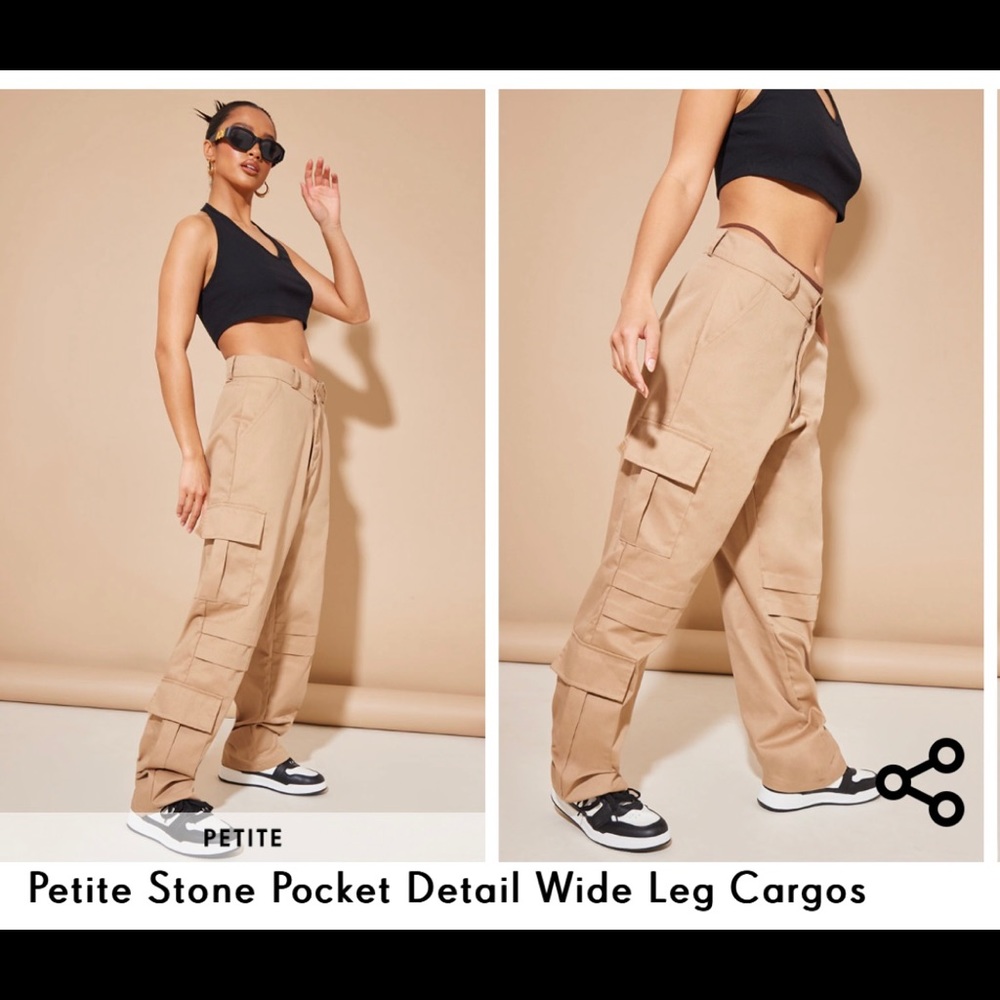 Petite Stone Pocket Detail Wide Leg Cargos